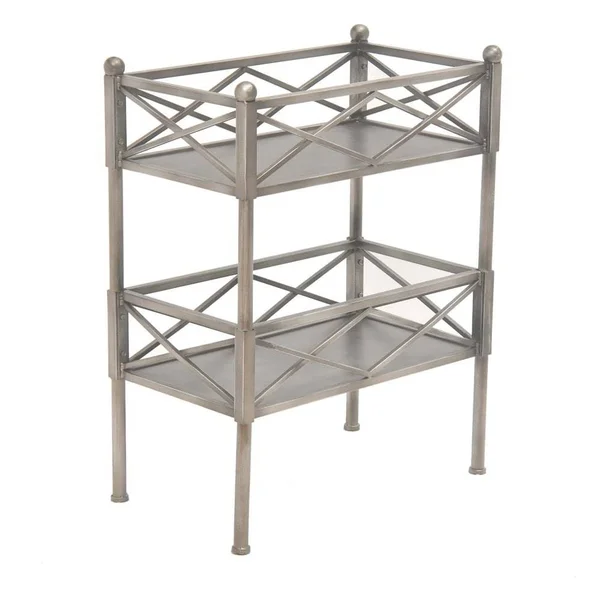 Stylish Brushed Silver 2 Shelf End Table Gray - Metal