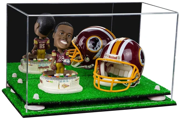 Versatile Deluxe Acrylic Display Case - Medium Rectangle Box with Mirror - White Risers and Turf Base 15 inch x 8 inch x 9 inch (