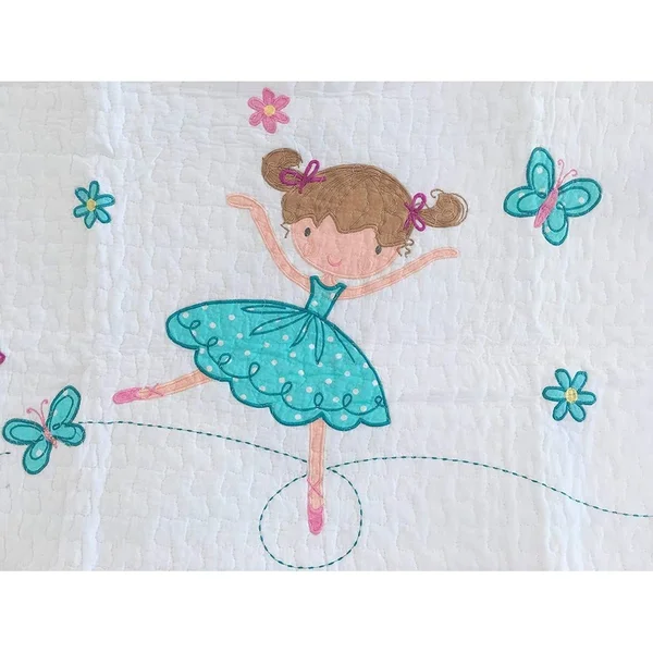 Cozy Line Ballerina Pink Girls Reversible Cotton Quilt Set with Decorative Pillows (Twin)