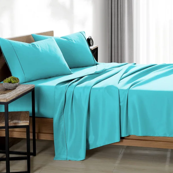 Bare Home Double Brushed Sheet Set - Split King - Aqua