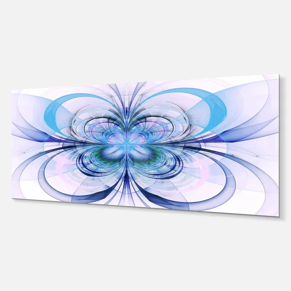 Design Art Turquoise Fractal Flower Pattern - Floral Digital Art Glossy Metal Wall Art - Size: 20 in. Wide x 12 in. High, Blue
