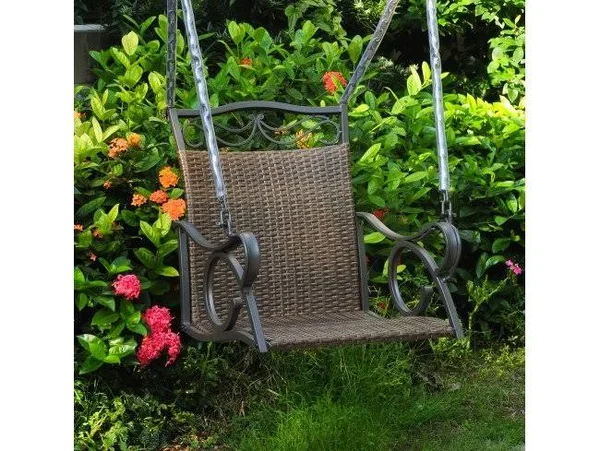Valencia Resin Wicker & Steel Single Chair Swing, Antique Brown