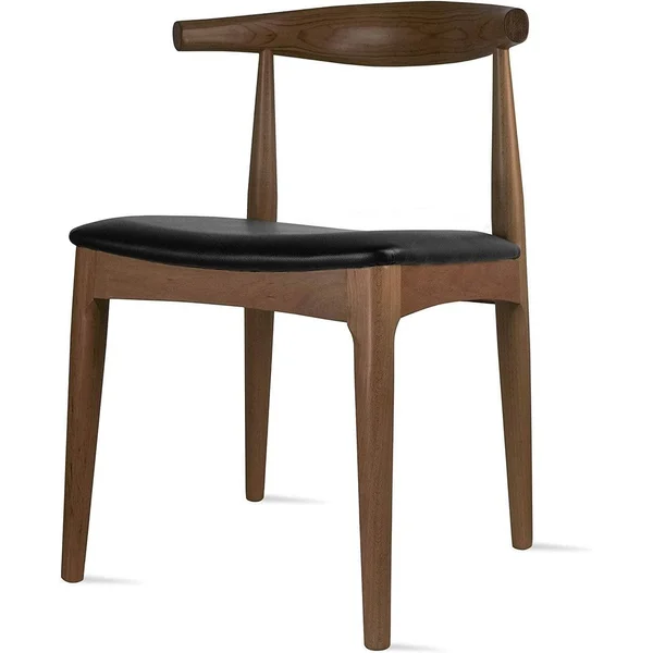 Solid Real Wood PU Leather Cushion Elbow Dining Chair - Natural