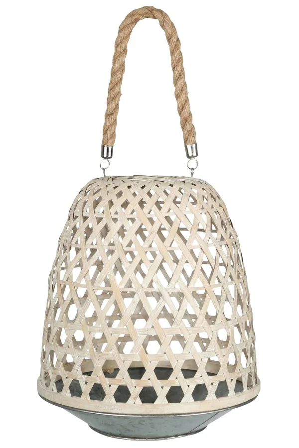 Bamboo Lantern with Hexagonal Lattice Body, Large, Brown and Gray