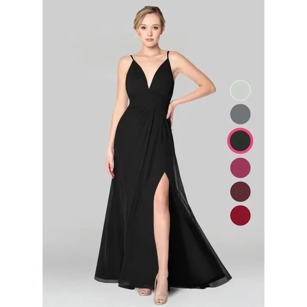 Azazie A-Line/Princess V-Neck Floor-Length Chiffon Bridesmaid Dresses - Black