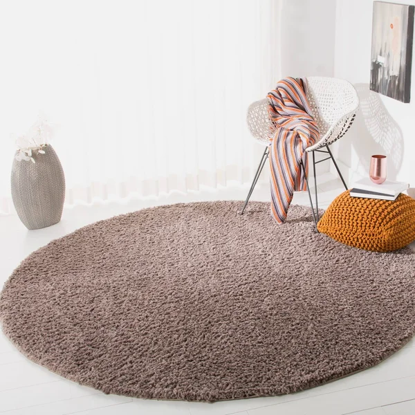 Safavieh August Shag Taupe 5 ft. x 5 ft. Round Solid Area Rug - Brown