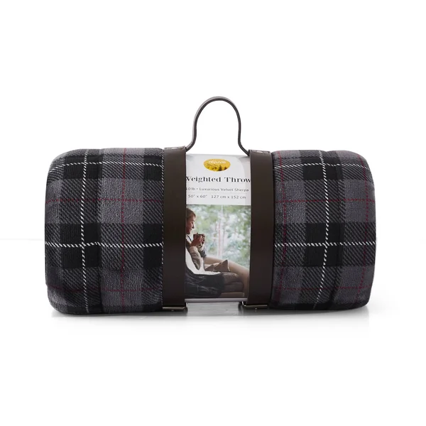 Rejuve 10lb Shiny Flannel Sherpa Weighted Blanket - Plaid Grey