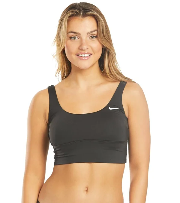 Nike Women's Essential Scoop Neck Swim Midkini Top - Black - L