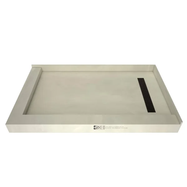 Tile Redi Double Threshold Shower Base with Designer Grate - Bronze