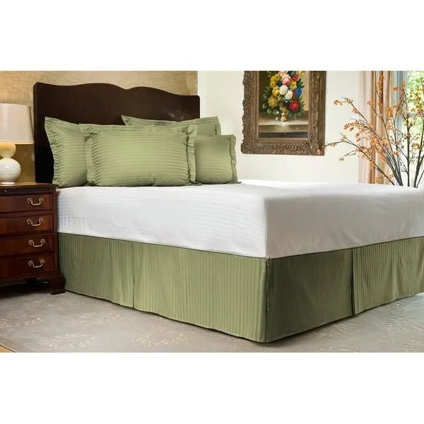 Brown Sateen Stripe Tailored Bed Skirt - Twin XL, 21 Drop