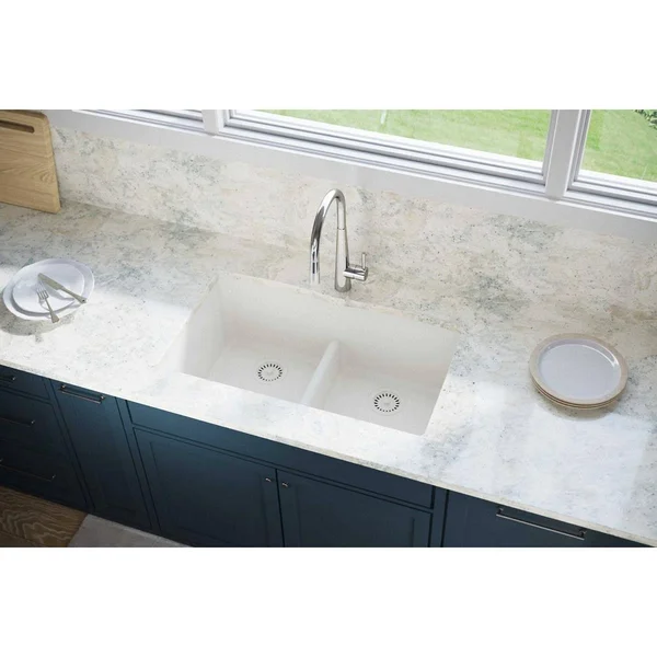 Elkay Quartz Luxe ELXDULB3322RT0 ricotta Equal Double Bowl Undermount Sink with Aqua Divide