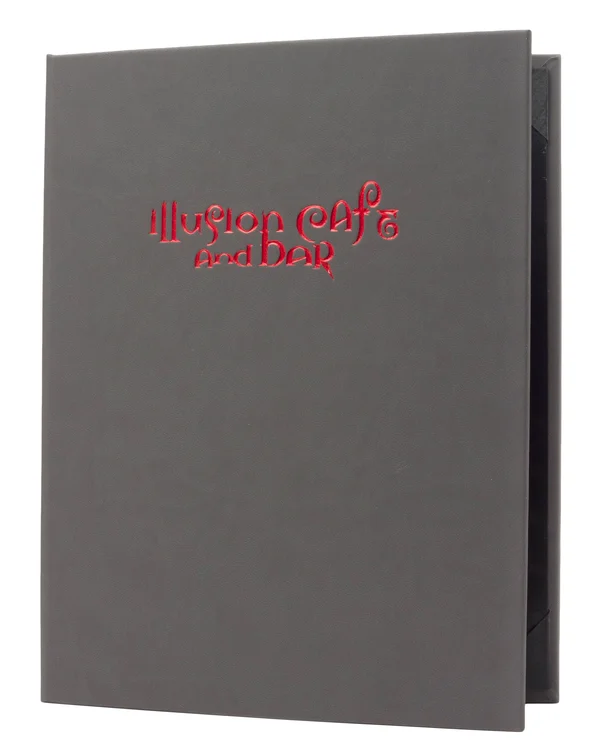 (Min 25) 6 View Book Style Quality Casebound Menu, 4¼ x 11, Charcoal Plush
