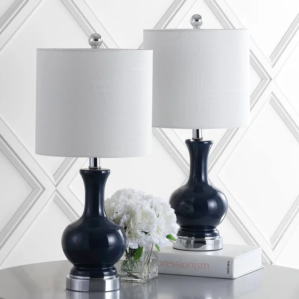 Jonathan Y Cox 22 in. Metal/Glass LED Table Lamp, Navy (Set of 2)