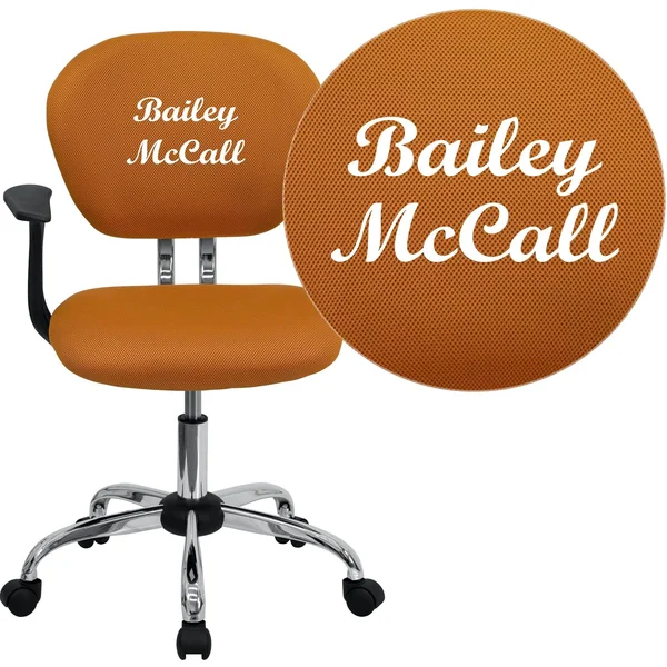 Flash Furniture Personalized Mid-Back Mesh Swivel Task Chair with Chrome Base and Arms - Orange