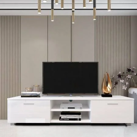Anysun Modern TV Stand for 70 inch TV, White Entertainment Center Media Console TV Table, TV Stand with 2 Storage Cabinet for Li, 63 x 15.7 x 13.8in