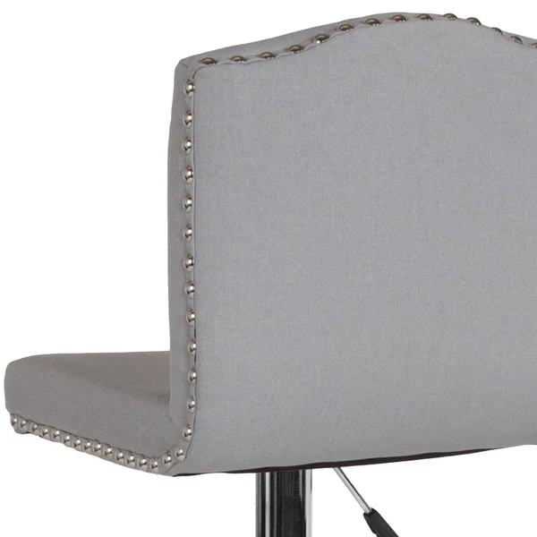 Bellagio Contemporary Adjustable Height Barstool with Accent Nail TRIM, Light Gray Fabric