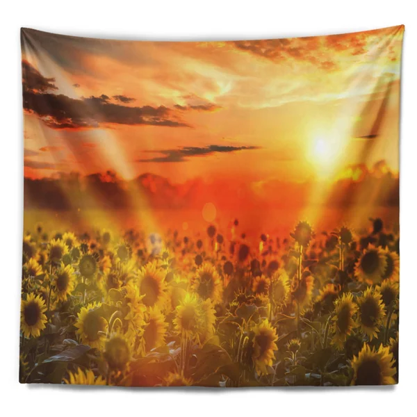Designart 'Yellow Sunset Over Sunflowers' Floral Wall Tapestry - 80 in. x 68 in.