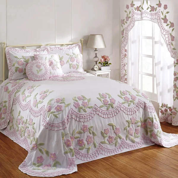 Better Trends Bloomfield Cotton Chenille Twin Bedspread - Rose