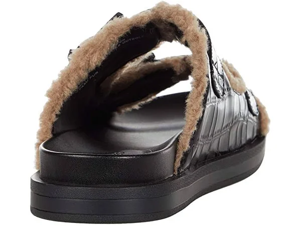 Aerosoles Olivia Women's Faux-Shearling Slide Sandals, Size: 7, Black