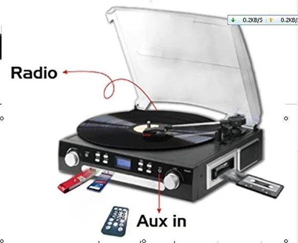 Digitnow Bluetooth Viny Record Player Turntable, Cassette, Radio and AUX in with USB Port and SD Encoding Remote Control, Built in