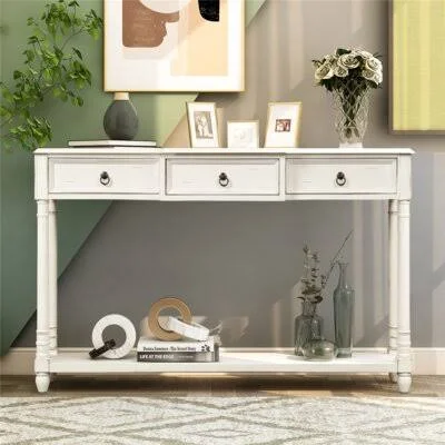 Raymon 51.57x22 Console Table Longshore Tides Table Top Color: Antique White - Table Base Color: Antique White