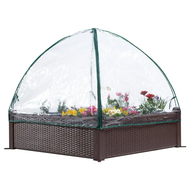 Ogrow 39x22 Square Wicker Raised Garden Bed with Premium Canopy Cover