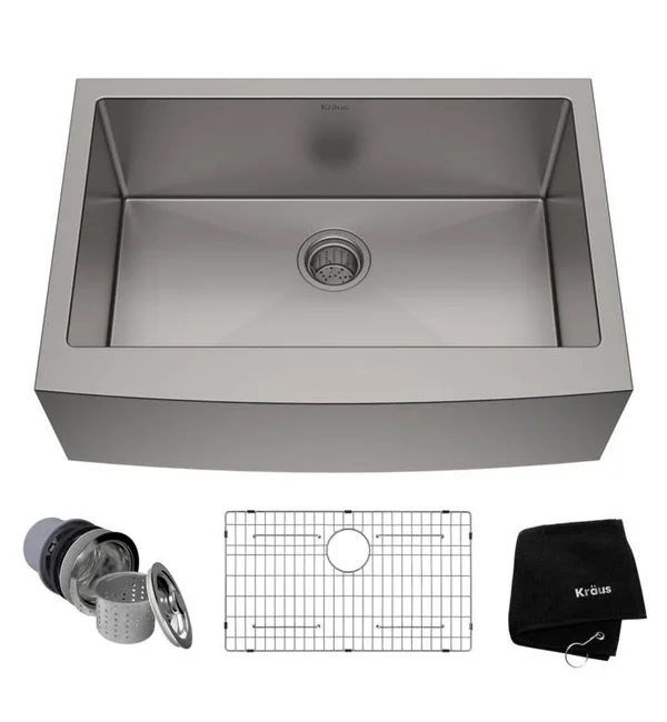 Kraus Standart Pro 29 3/4x22 Single Bowl Stainless Steel Farmhouse Kitchen Sink with Bolden Pull-Down Kitchen Faucet and Soap Di