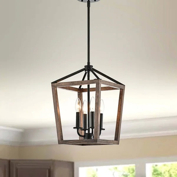 The Gray Barn 4-Light Antique Black Iron and Wood Cage Chandelier