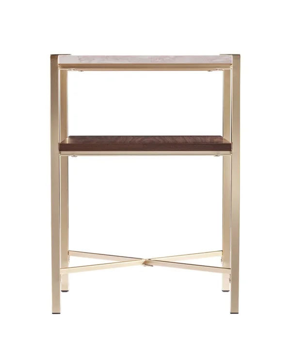 Southern Enterprises Valera Square Faux Marble End Table with Storage - White