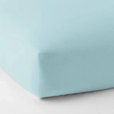 The Company Store Company Cotton Sky Blue Solid 300-Thread Count Percale California King Fitted Sheet