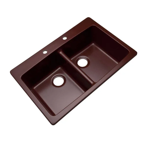 Mont Blanc Waterbrook Dual Mount Composite Granite 33 in. 2-Hole Double Bowl Kitchen Sink in Burgundy - Red 79269Q