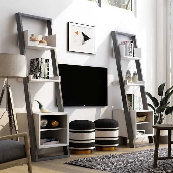 Furniture of America Isabelle Mid-Century Modern 5-Shelf Media Pier (Set of 2) - Natural