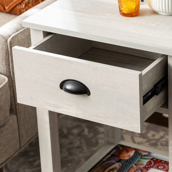 June Rustic Farmhouse Square Nightstand with Lower Shelf Stone Gray - Saracina Home