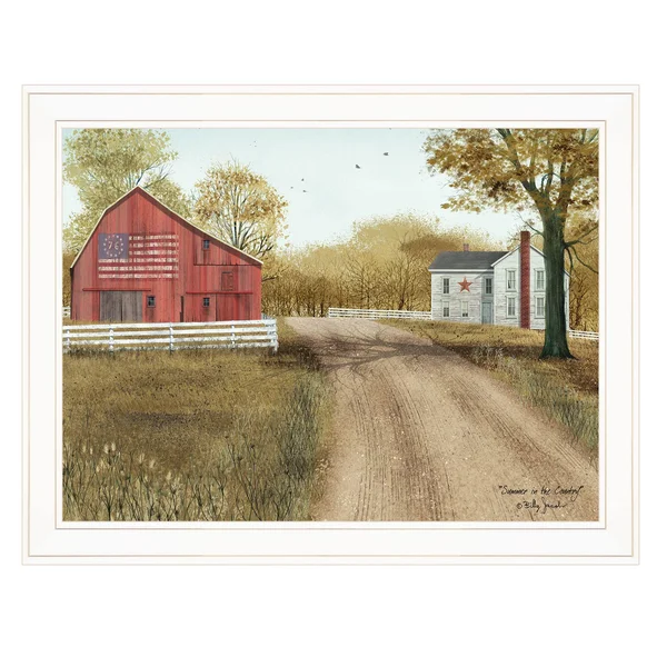 TrendyDecor4U Summer in The Country by Billy Jacobs - Ready to Hang Framed Print, White Frame