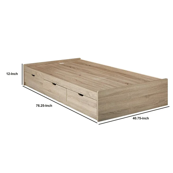 Benzara Modern Style Brown Finish Twin Size Chest Bed with 3 Drawers