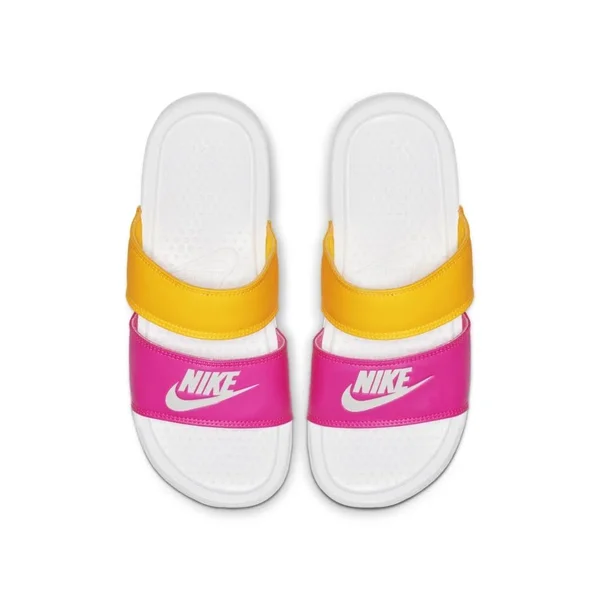Nike Women's Benassi Duo Ultra Slide Sandals, Pink/White/Orange - Size 11.0
