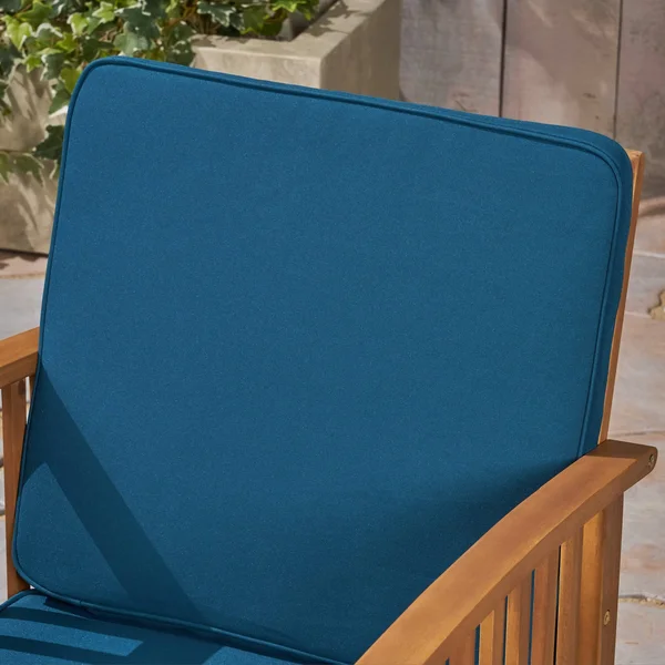 Ray Acacia Outdoor Acacia Wood Club Chairs w/ Cushions - Dark Teal - Brown Patina, Set of 2