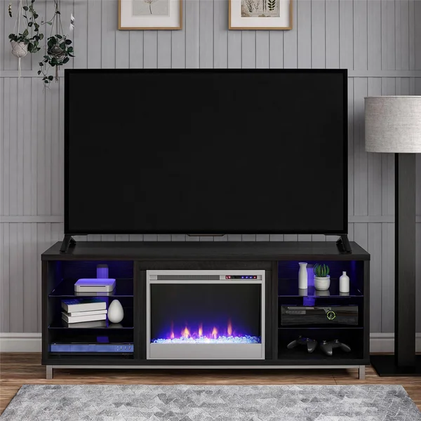 Ameriwood Home Lumina Fireplace TV Stand for TVs Up to 70x22 Wide - Black