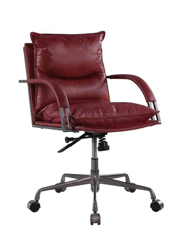 Acme Haggar Executive Office Chair Vintage Red Top Grain Leather