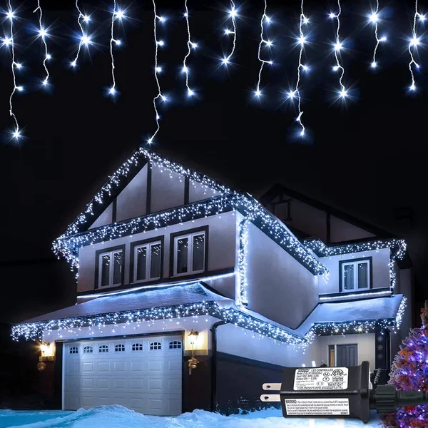 JMEXSUSS 38.8FT 400 LED Icicle Lights 8 Modes Waterproof Christmas Icicle Lights Outdoor with 80 Drops - 2 Pack Indoor Cool White