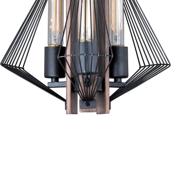 Vaxcel Dearborn 3 Light Pendant, Black Iron/Burnished Oak P0265