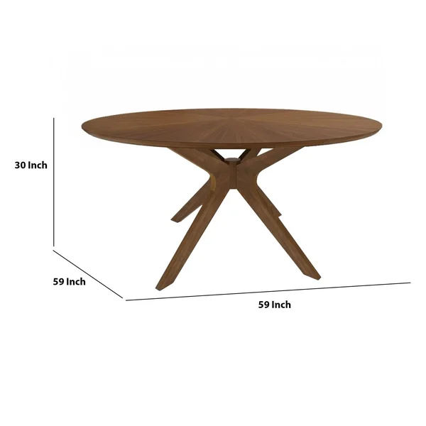 Contemporary 59 inch Round Wooden Dining Table with Spider Legs - Brown