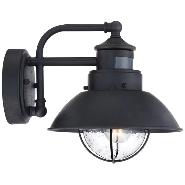 John Timberland Oberlin Mission Farmhouse Outdoor Barn Light Fixtures Set of 2 Black 9x22 Clear Seedy Glass Dusk to Dawn Motion