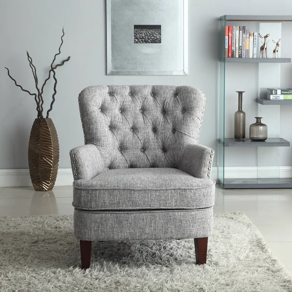 Bentley Button Tufted Accent Chair with Nailhead TRIM - Gray-White