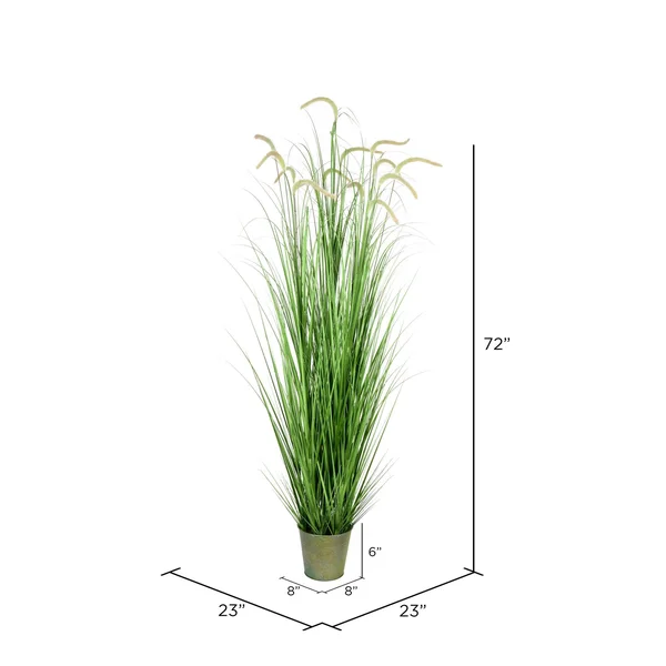 Vickerman Td190172 72x22 Green Cattail Grass in Iron Pot