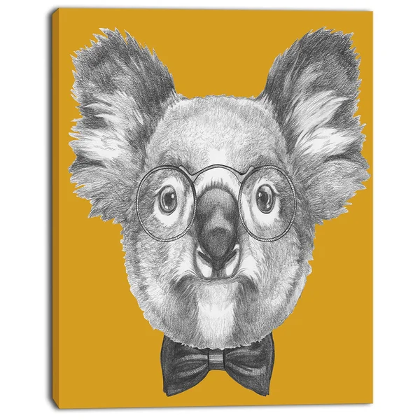 Design Art 'Koala with Glasses and Bow Tie' Graphic Art on Wrapped Canvas, White
