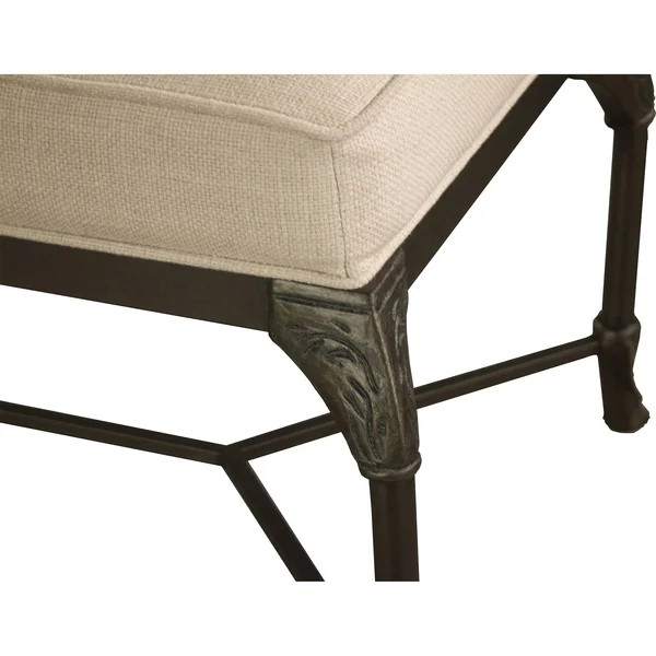 Wren Modern Classic Beige Upholstered Leaf Embossed Brown Iron Bench - - Iron/Bronze, Kathy Kuo Home