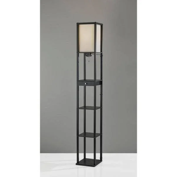 Adesso 72 in. Black Wood Shelf Floor Lamp with 1-Drawer and 3-Shelves