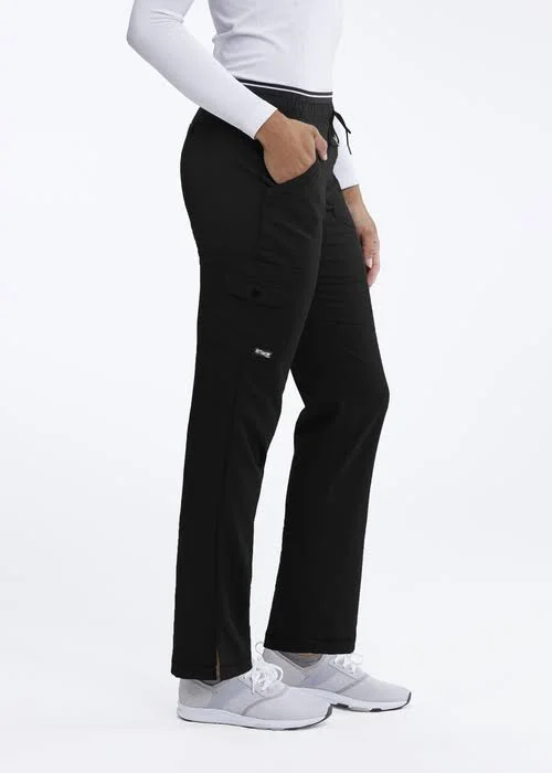 Grey&s Anatomy Spandex Stretch Zoe 6 Pocket Drawstring Scrub Pants - Peach Flower from Uniform City