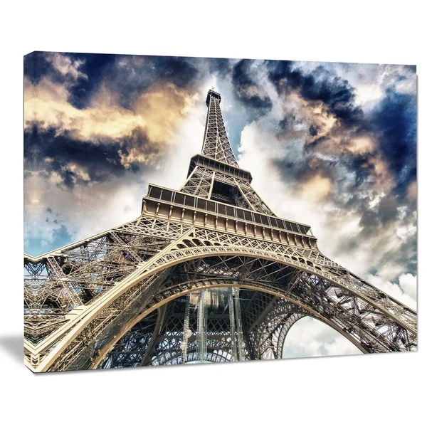 Design Art The Paris Eiffel Tower View from Ground - Cityscape Canvas Print - Blue, 60 in. Wide x 28 in. High